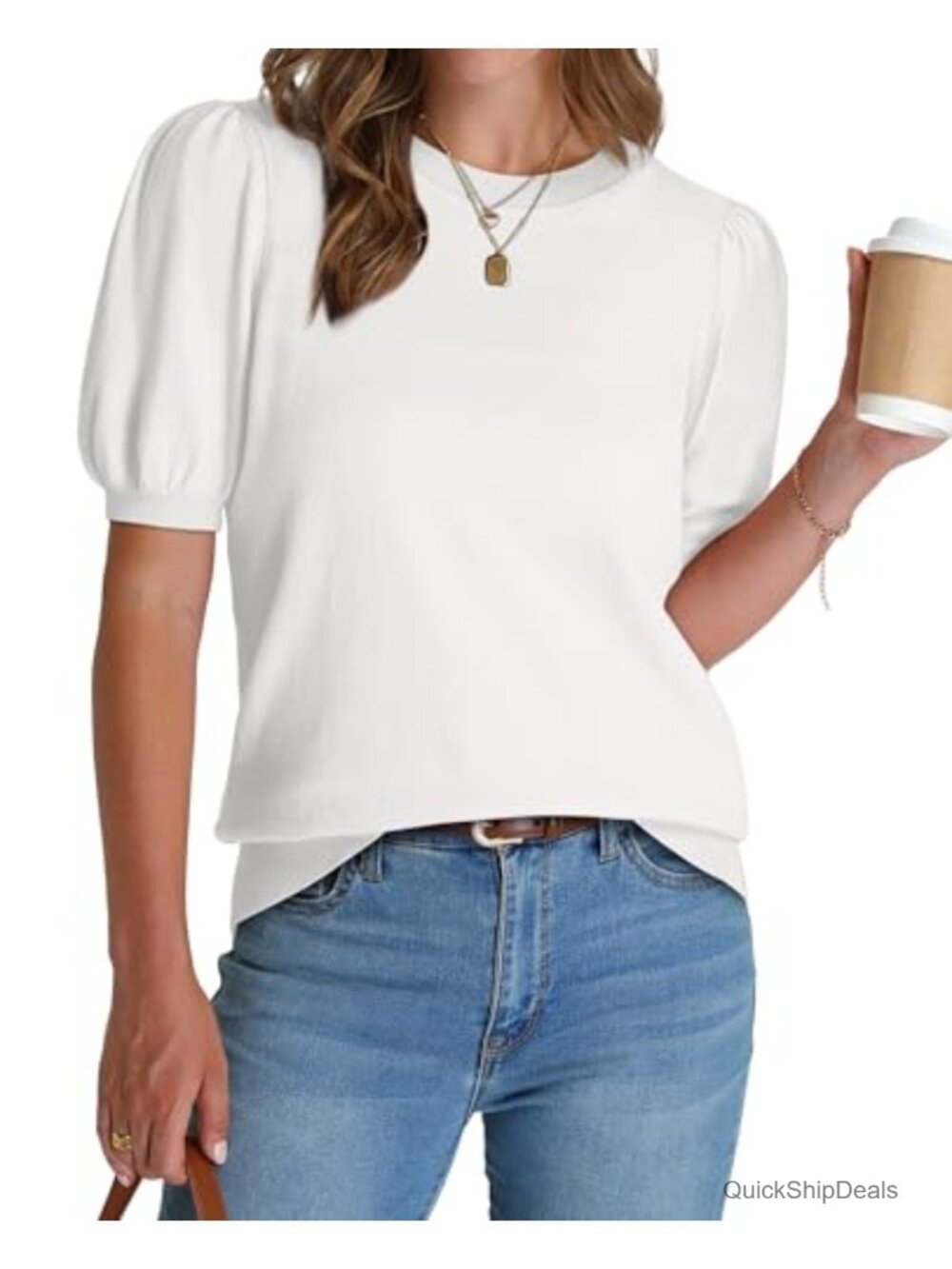 Short Sleeve Puff Sweater Business Casual Pullover Top